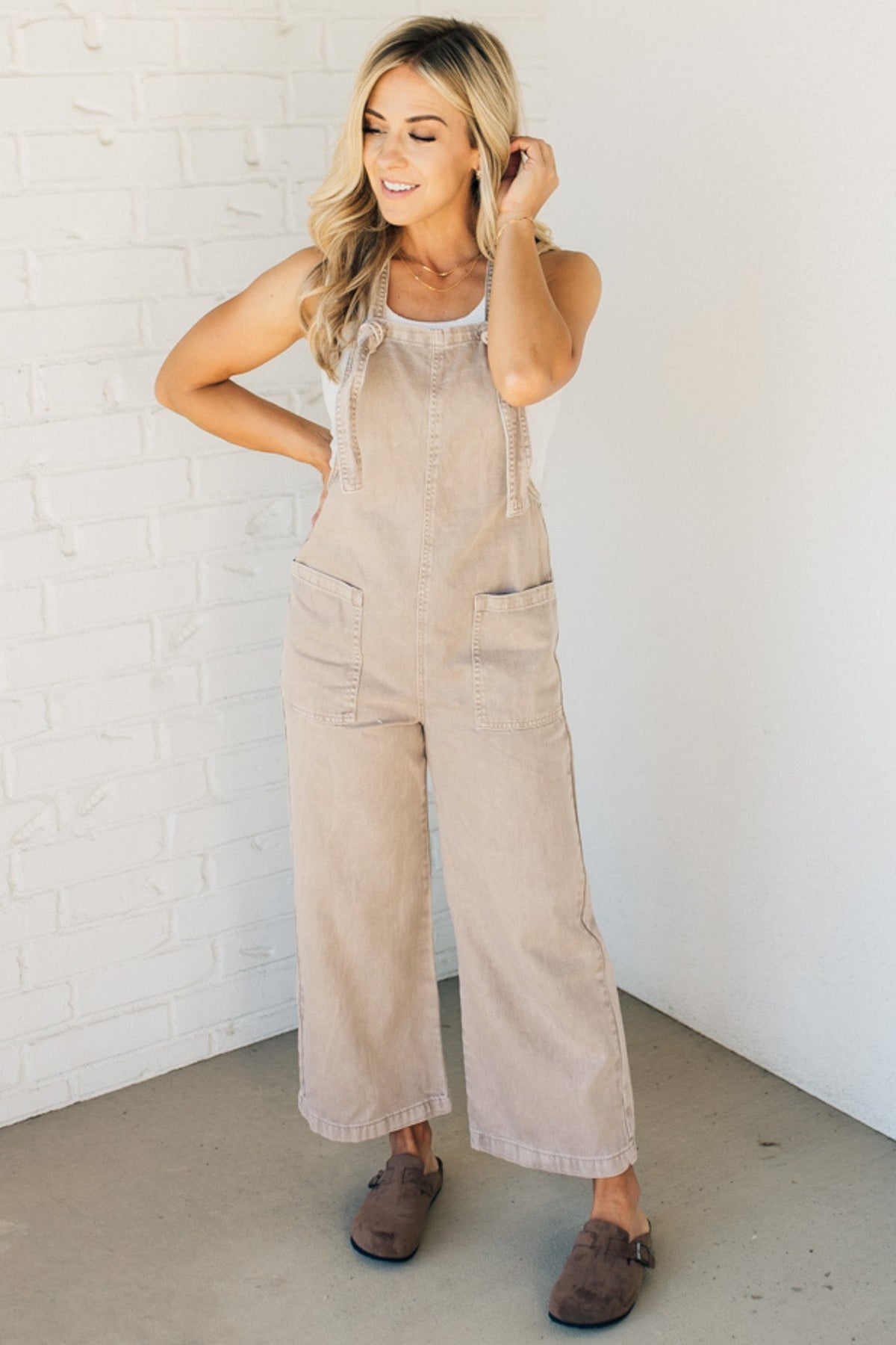 Wren knot strap overalls in ash mocha