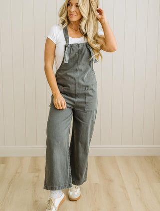 Wren knot strap overalls in ash black