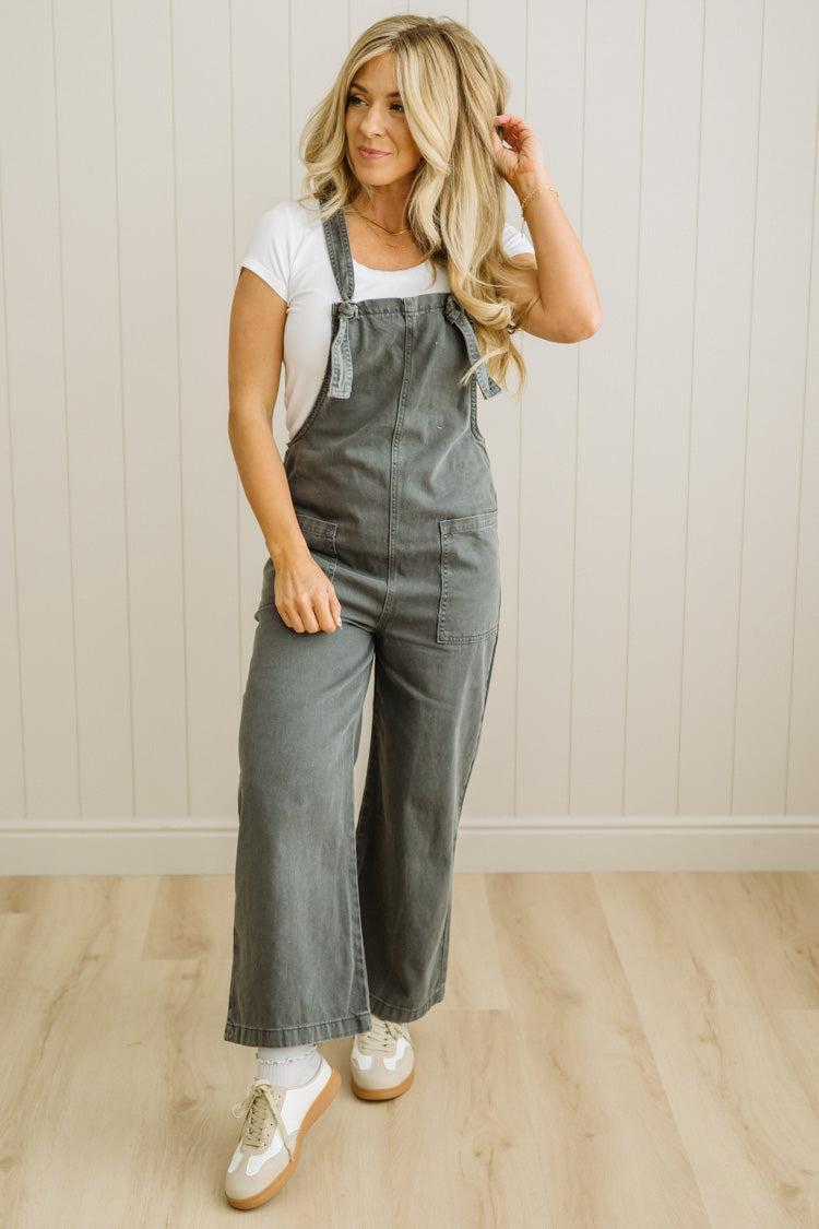 Wren knot strap overalls in ash black