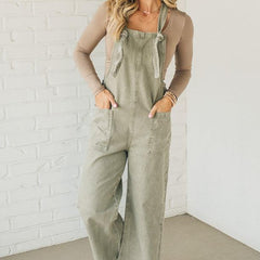 Wren knot strap overalls in light olive