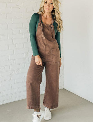 Wren knot strap overalls in mahogany