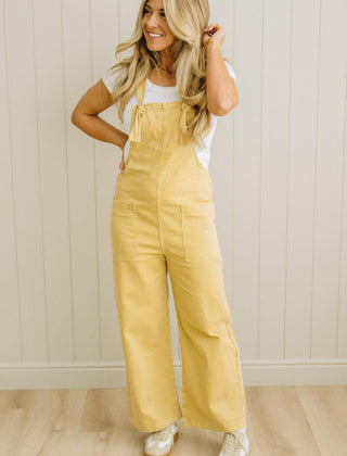 Wren knot strap overalls in mustard