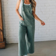 Wren knot strap overalls in olive