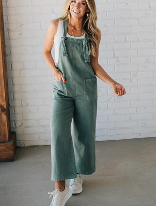 Wren knot strap overalls in olive