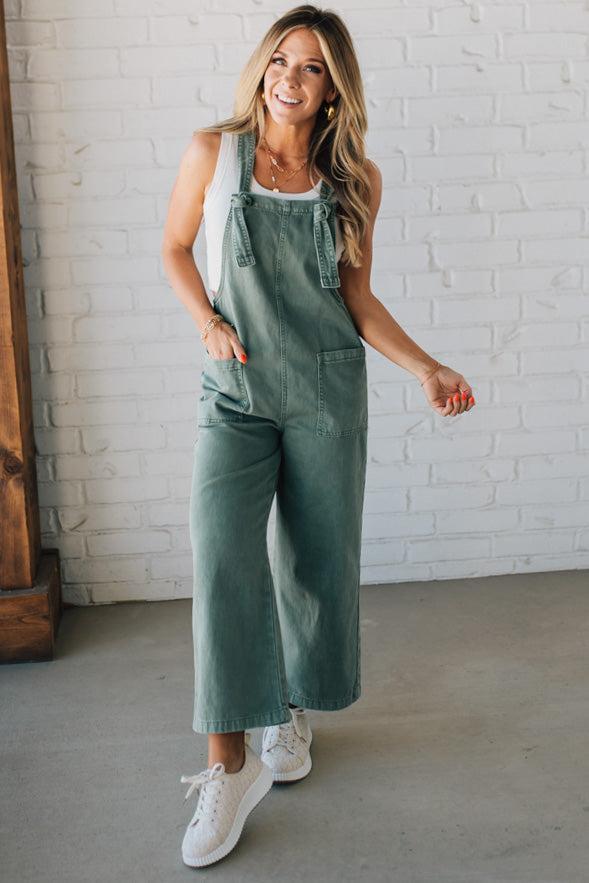 Wren knot strap overalls in olive