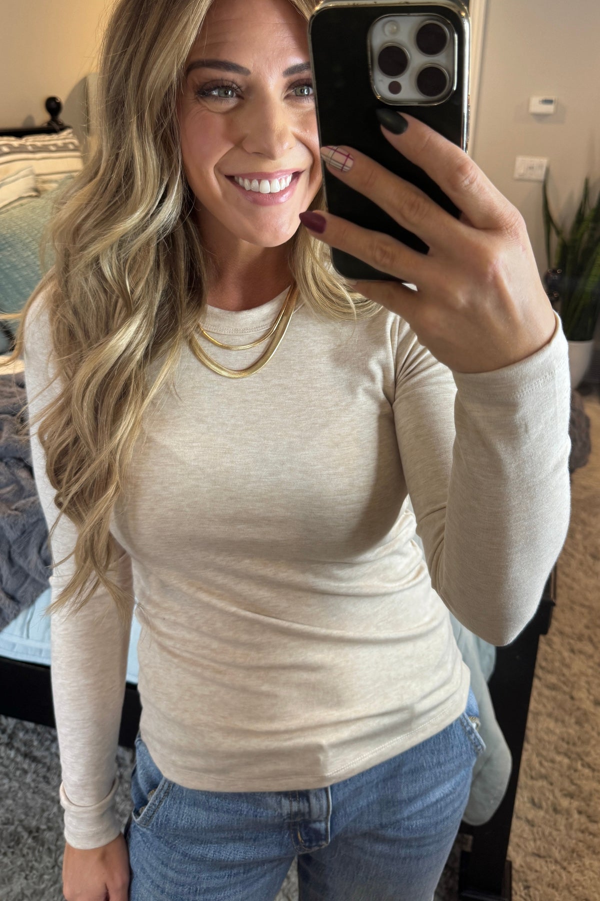Frankie long sleeve tee in oatmeal