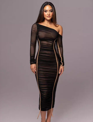 Bodycon midi dress showing fitted silhouette