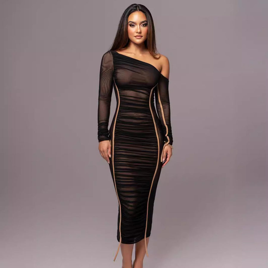 Bodycon midi dress showing fitted silhouette