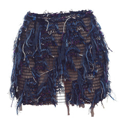 Fringe mini skirt shown styled on model