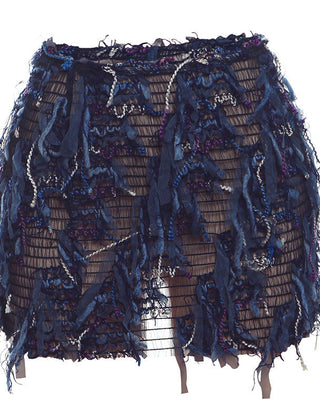 Fringe mini skirt shown styled on model
