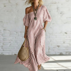 Alysha Maxi Dress One-Shoulder Striped Maxi Dress with Pockets
