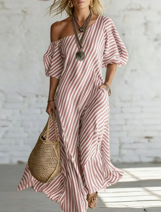 Alysha Maxi Dress One-Shoulder Striped Maxi Dress with Pockets