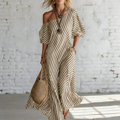 Alysha Maxi Dress One-Shoulder Striped Maxi Dress with Pockets