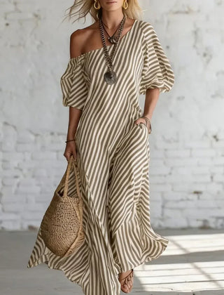 Alysha Maxi Dress One-Shoulder Striped Maxi Dress with Pockets