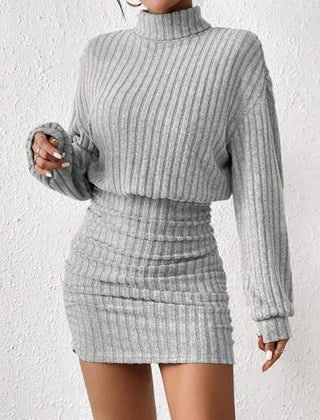 Poppy ribbed turtleneck dress front view
