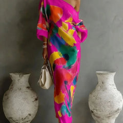 Danella Maxi Dress One-Shoulder Abstract Print