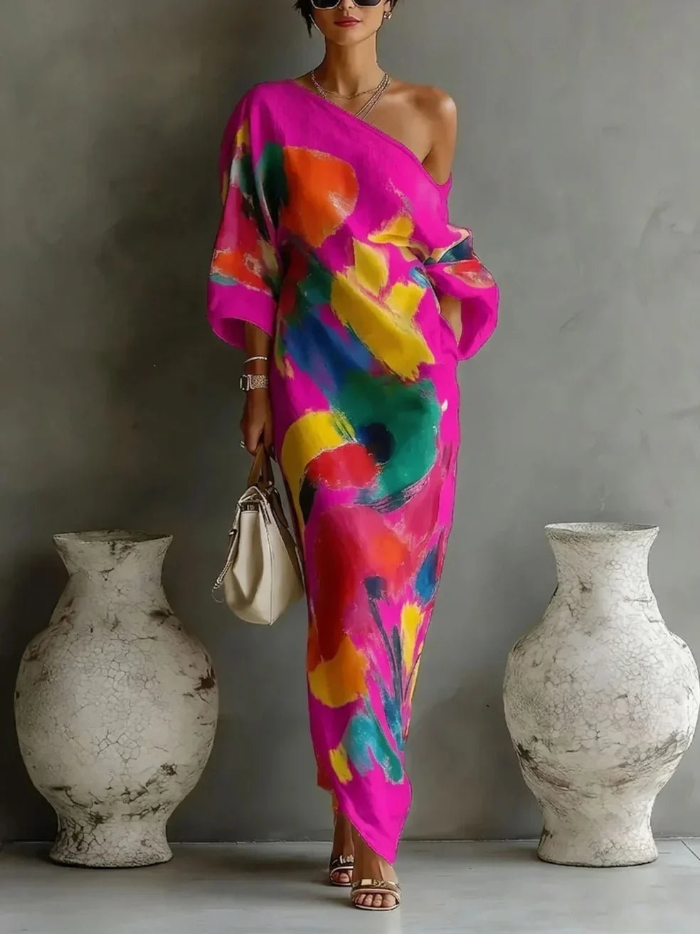 Danella Maxi Dress One-Shoulder Abstract Print
