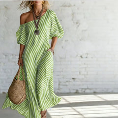 Alysha Maxi Dress One-Shoulder Striped Maxi Dress with Pockets
