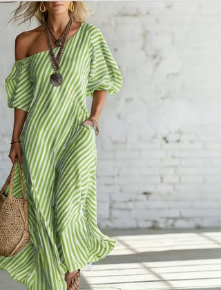 Alysha Maxi Dress One-Shoulder Striped Maxi Dress with Pockets
