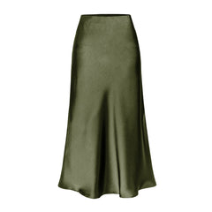 Side slit midi skirt in army green