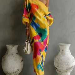 Danella Maxi Dress One-Shoulder Abstract Print