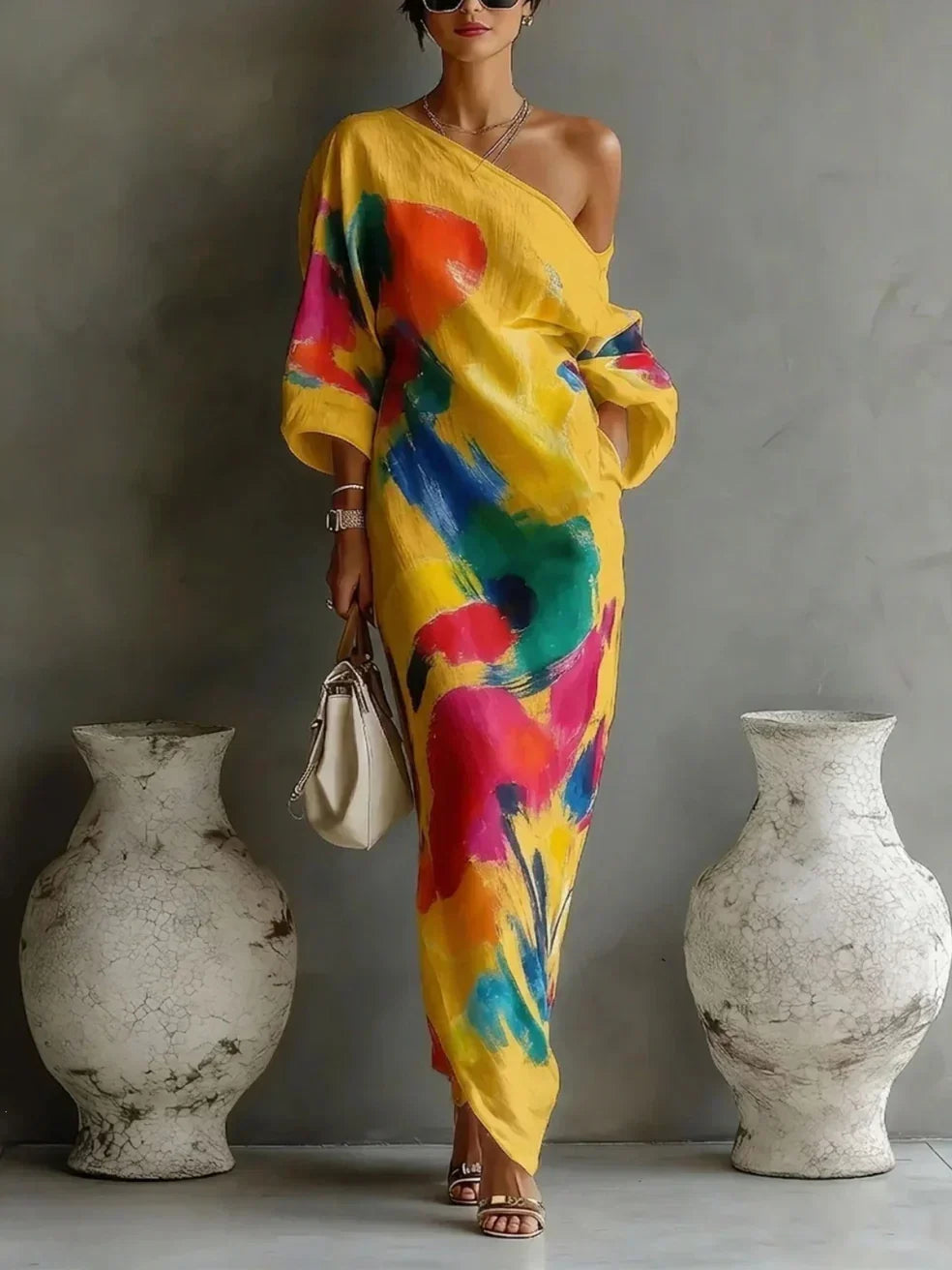 Danella Maxi Dress One-Shoulder Abstract Print