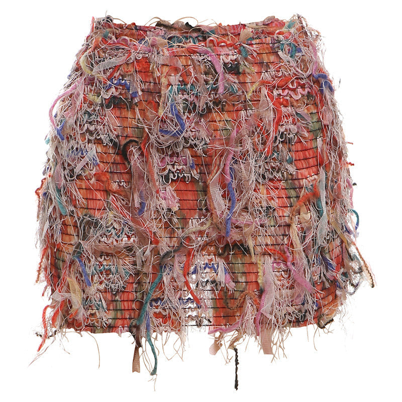 Fringe mini skirt styled with a fitted top