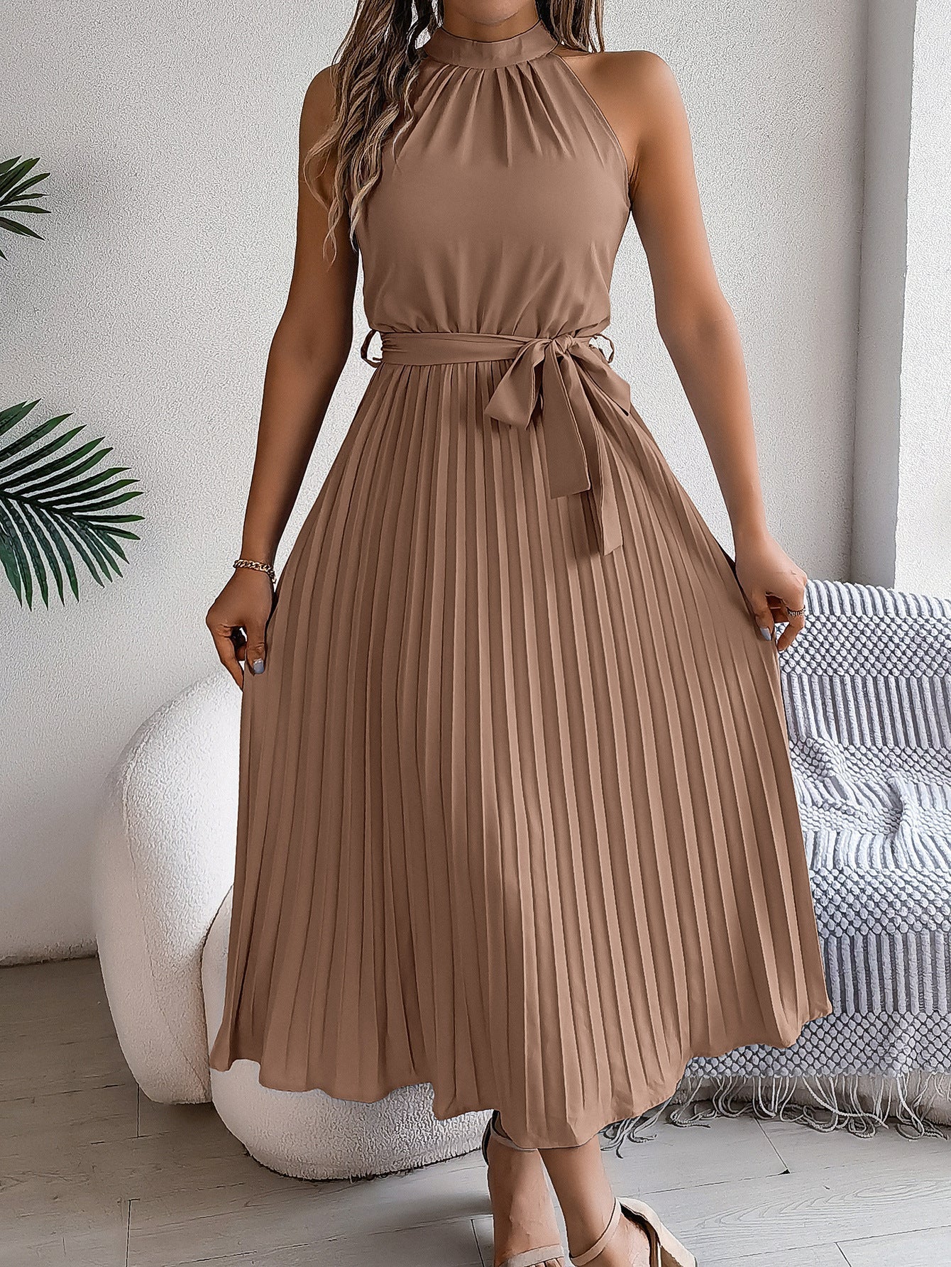 Pleated midi dress full length