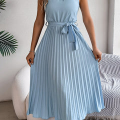 Belted waist and pleated skirt