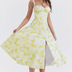 Square neck midi dress detail