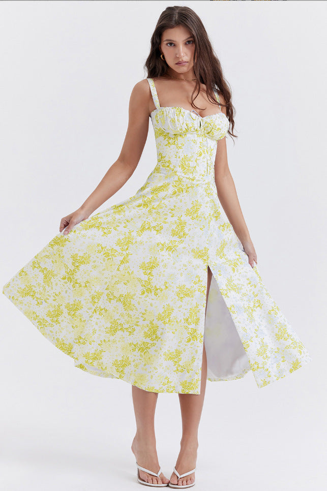 Square neck midi dress detail