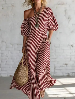 Alysha Maxi Dress One-Shoulder Striped Maxi Dress with Pockets