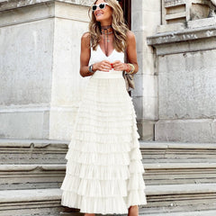 Tiered maxi skirt styled with a blouse