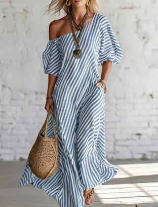 Alysha Maxi Dress One-Shoulder Striped Maxi Dress with Pockets