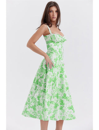 Square neck midi dress styled view