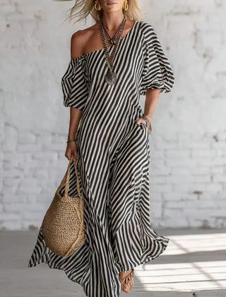 Alysha Maxi Dress One-Shoulder Striped Maxi Dress with Pockets