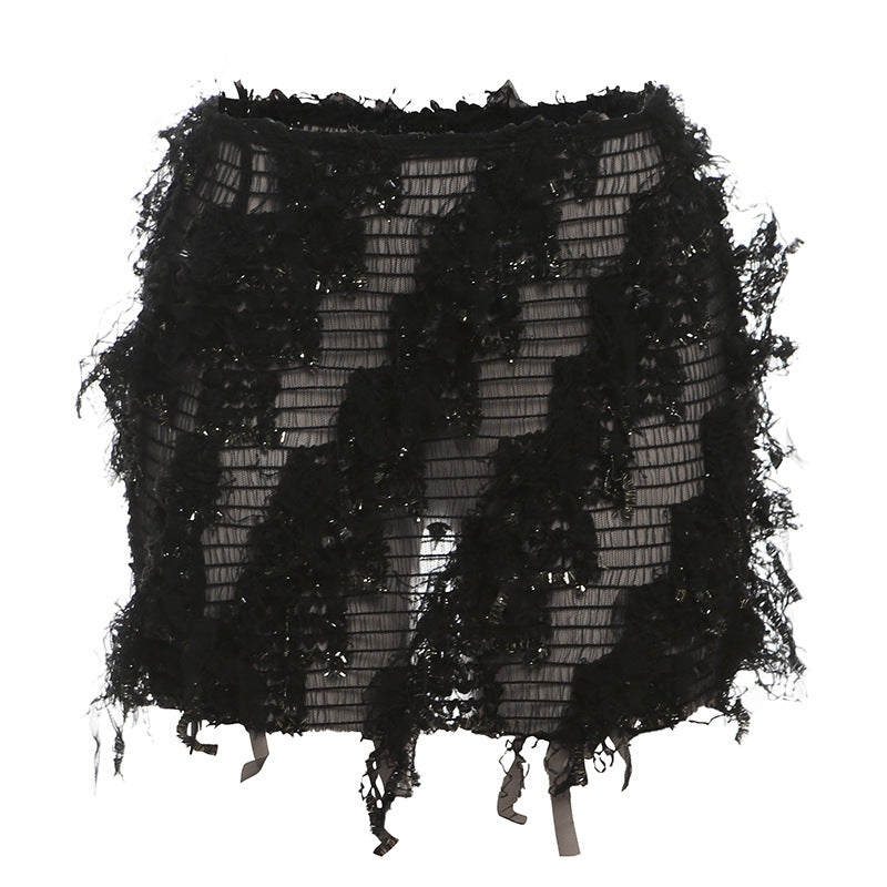 Fringe mini skirt full length view