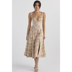 Lace up square neck midi dress front view