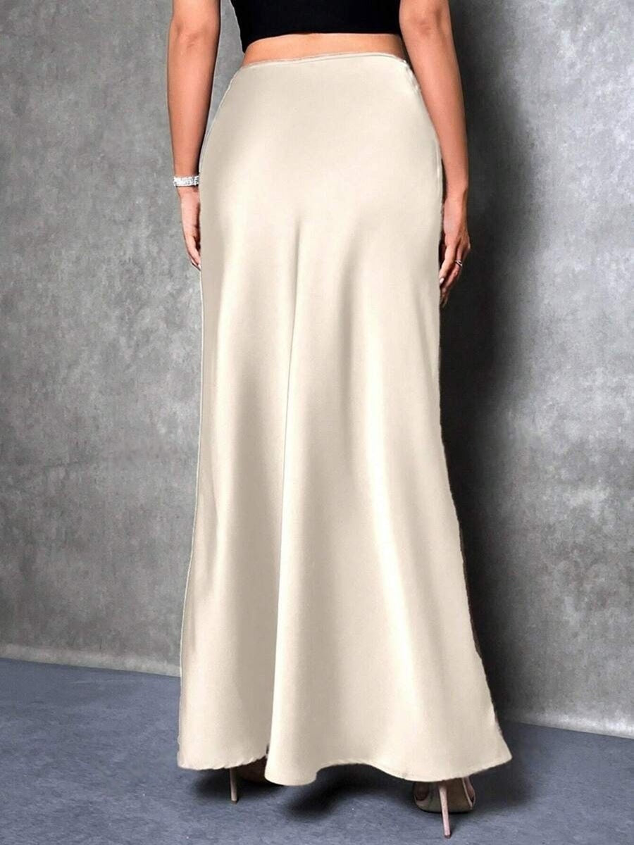 Satin high waist A line skirt front view