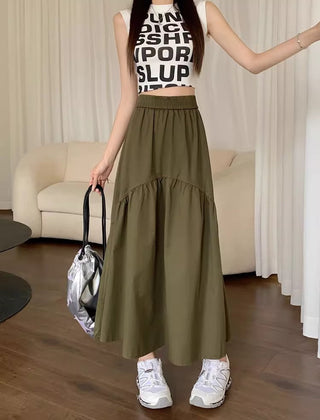 Marjolaine long skirt styled with a casual top