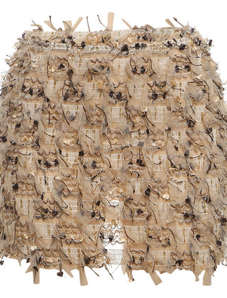 Fringe mini skirt shown from the back