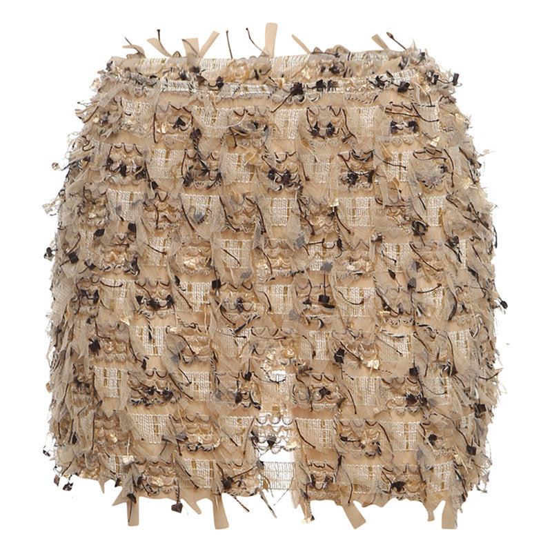 Fringe mini skirt shown from the back