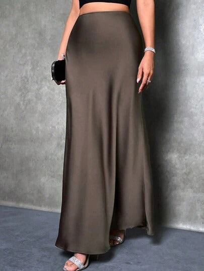 Satin skirt shown from the side