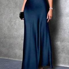 High waist satin skirt full length view