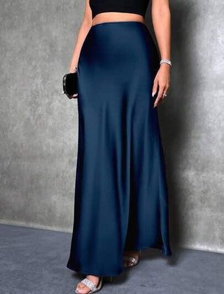 High waist satin skirt full length view