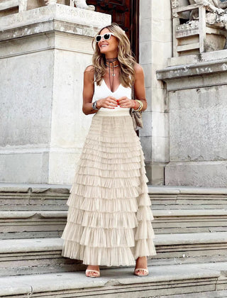 Full length view of the layered maxi skirt