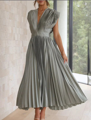 Pleated dress in olive green