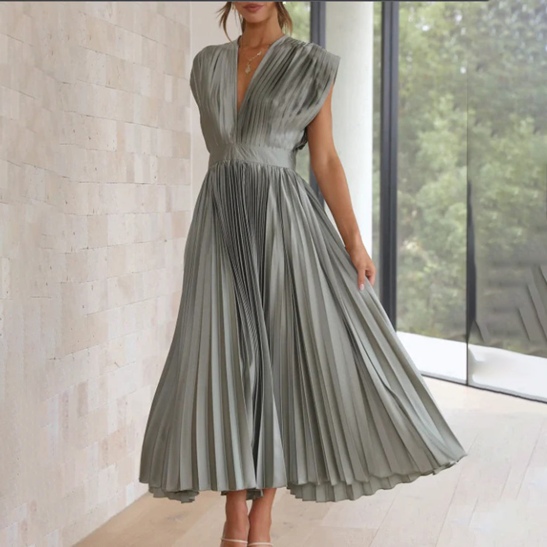 Pleated dress in olive green