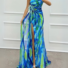 Felicity Vibrant Draped Maxi Dress with Side Slit