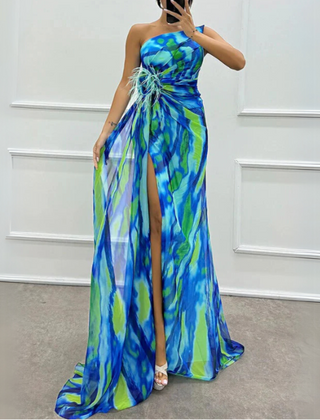 Felicity Vibrant Draped Maxi Dress with Side Slit